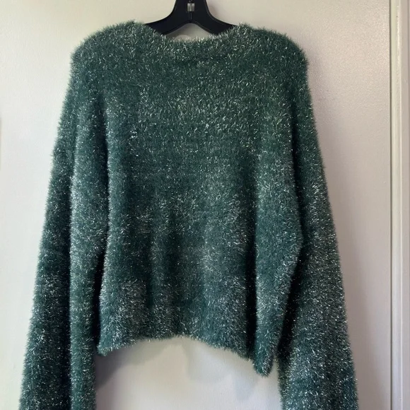 Anthropologie Maeve Tinsel Eyelash Sweater Size XL Teal Green - Picture 7 of 13